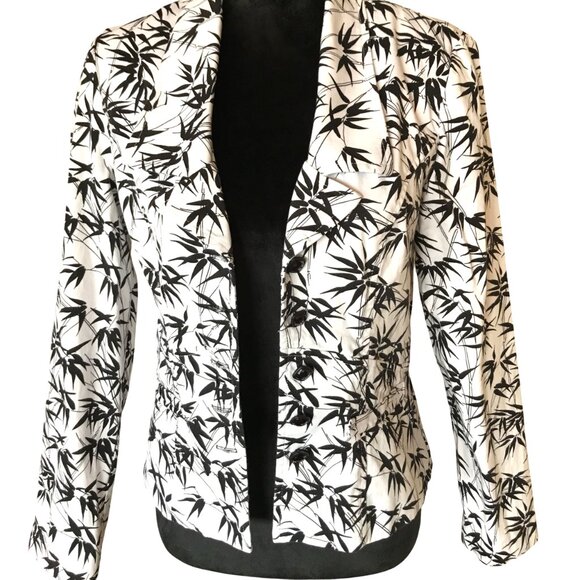 Joseph Ribkoff Vintage Blazer: 80s Button-Down Jacket, Black White Fern, Size 8 - Picture 1 of 9